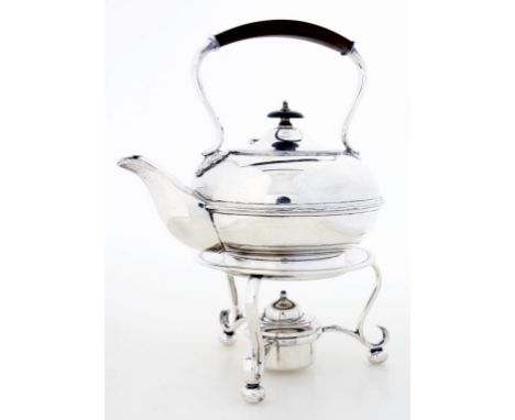 AN ELECTRO PLATED SPIRIT KETTLE AND LAMP STAND, 28CM H, C1900