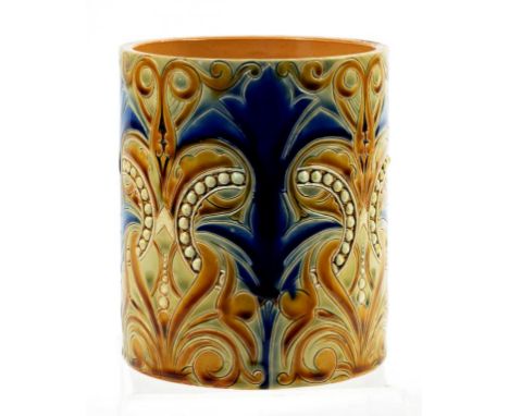 A DOULTON WARE CYLINDRICAL LAMP BASE, 15CM H, IMPRESSED MARKS, INCISED INITIALS OF THE ARTIST EDITH D. LUPTON AND THOSE OF AN