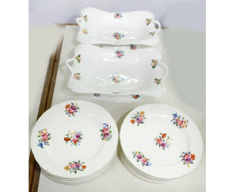 A SET OF TWELVE  COALPORT DULONG  MOULDED DESSERT PLATES  PAINTED WITH FLOWER SPRAYS,  22.5CM DIAM, C1815 AND    A PAIR OF CO