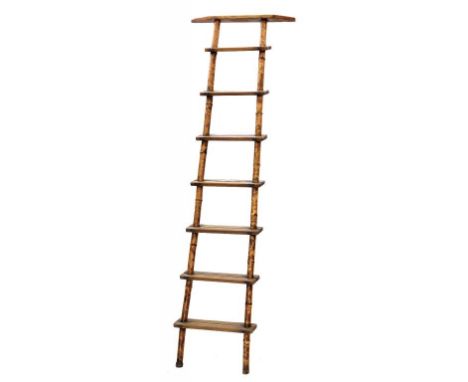 A BAMBOO LIBRARY LADDER WITH WOOD TREADS, 197CM H