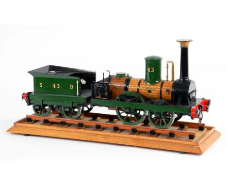 SCRATCH BUILT MODEL OF THE SUNBEAM STEAM ENGINE WITH TENDER ALL WITHIN A PERSPEX CASE, 58CM L