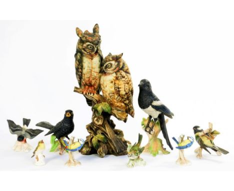 SEVEN GOEBEL MODELS OF BIRDS AND A LARGER SIMILAR GROUP OF OWLS 