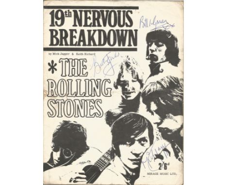 The Rolling Stones Vintage 1966 '19th Nervous Breakdown' Sheet Music Signed To The Cover By Mick Jagger, Brian Jones (1942-19