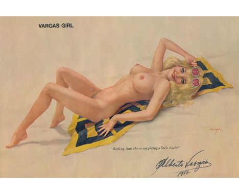 Alberto Vargas signed 12x8 risque illustration print titled Vargas Girl. Good condition. All autographs come with a Certifica