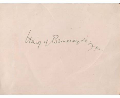 Douglas Haig, 1st Earl Haig signed 7x5 page. He was a senior officer of the British Army. During the First World War, he comm