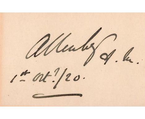 Edmund Allenby, 1st Viscount Allenby signed 3x2 page cutting. Field Marshal Edmund Henry Hynman Allenby, 1st Viscount Allenby