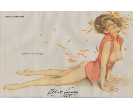 Alberto Vargas signed 12x8 risque illustration print titled Vargas Girl. Good condition. All autographs come with a Certifica