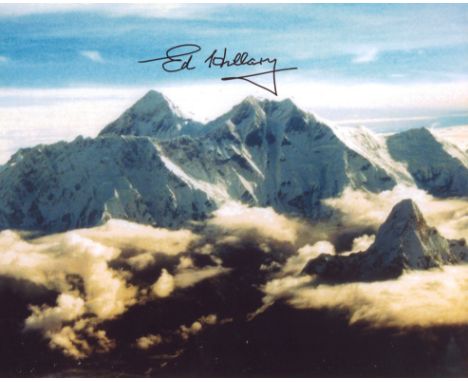 Mount Everest 8x10 photo signed by the first man to reach the summit, the late Sir Ed Hillary. Good condition. All autographs