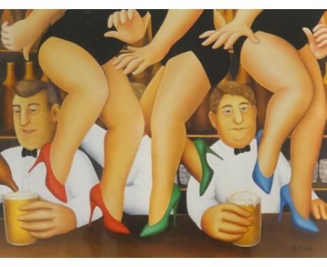 Beryl Cook, 'Dancing on the Bar', limited edition print, unframed No.220/850, 44cm x 55cm