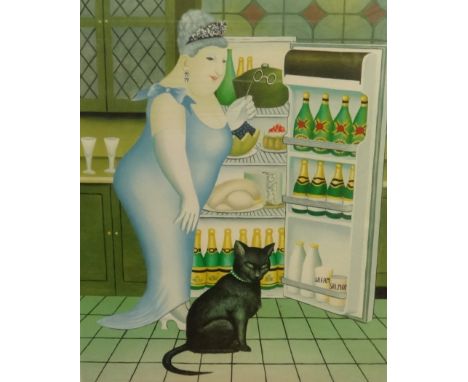 Beryl Cook, 'Percy at The Fridge', signed limited edition silk screen print, No.34/300, mounted., 55cm x 43cm, faded.