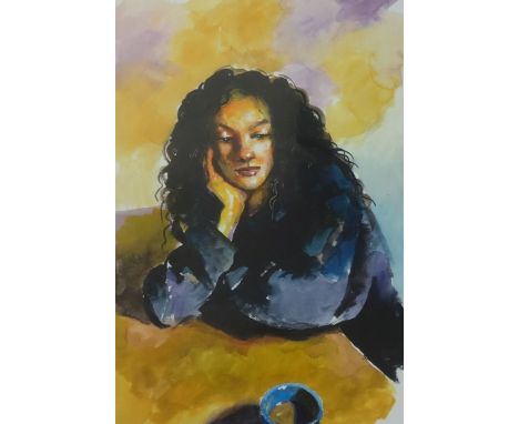Robert Lenkiewicz (1941-2002), print 'Anna with Blue Cup', 40cm x 29cm.