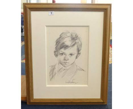 Robert Lenkiewicz (1941-2002), signed pencil portrait of a child circa 1970's., 37cm x 25cm