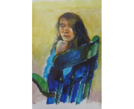 Robert Lenkiewicz (1941-2002), print 'Woman in Green Chair', 39cm x 29cm.