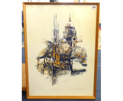 Grenville Cottingham, signed limited edition print No.34/100, London Embankment, 61cm x 44cm.