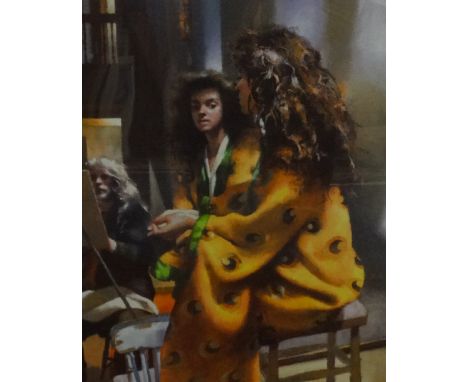 Robert Lenkiewicz (1941-2002), print facsimile signature, 'Painter with Anna in Yellow Kimono', unframed., 46cm x 36cm