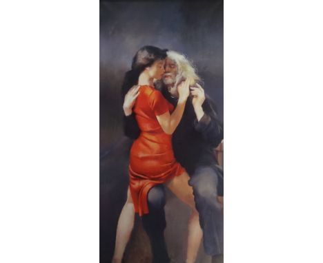 Robert Lenkiewicz (1941-2002), signed limited edition print 'Moi Wong with the Painter', unframed, 56cm x 28cm.