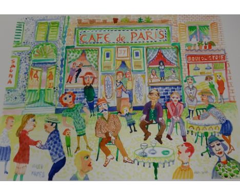 Fred Yates, limited edition print, 'Café De Paris', No.25/95, unframed, 46cm x 60cm.