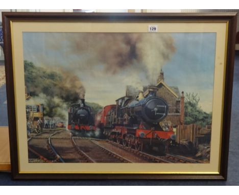Chris Woods, steam railway print Exeter St David's, together with another steam railway print (2), the largest 48cm x 67cm.