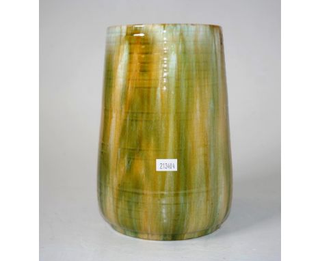 John Campbell vase in green, yellow and white glaze, height approx 21cm, incised 349?S John Campbell Tasmania, some crazing