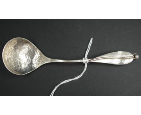 Australian sterling silver 'Gum Leaf' sugar spoon with hand beaten  bowl,  gum leaf form to handle, marked 'silver,' (length 