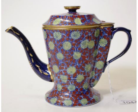 Rare antique Spode 'Argyle' coffee pot very rare pattern to coffee pot and cover, circa 1800, (height 17cm approx).