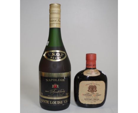 Bottle Napoleon Sainte Louise VSOP brandy unopened bottle of 700ml capacity; together with an opened bottle Suntory very rare