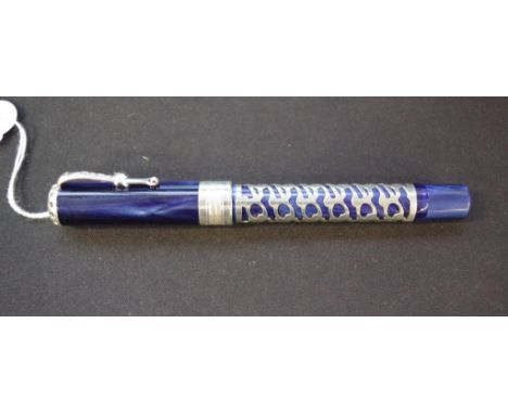 Blue Montegrappa silver overlay fountain pen marked 1912, with nib marked 750