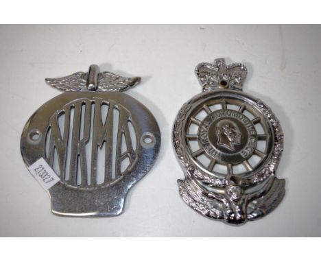 Two vintage chrome motor vehicle mascots including one NRMA, the other the royal automobile club, height 2cm approx