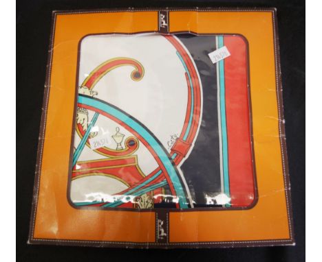 Hermès Orange & Multicolor 'Washington's Carriage' Silk Scarf 70