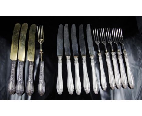 Set of five silver fruit knives &amp; forks marked 800, together with 3 matching fruit knives &amp; a fruit fork marked 800