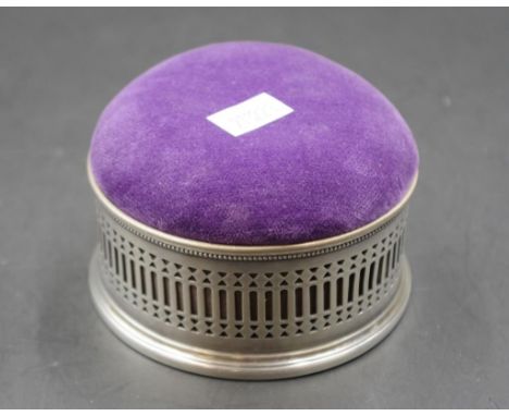 Sterling silver pierced trinket box/pin cushion hallmarked Chester 1899, maker: Stokes &amp; Ireland Ltd , sold through Hardy
