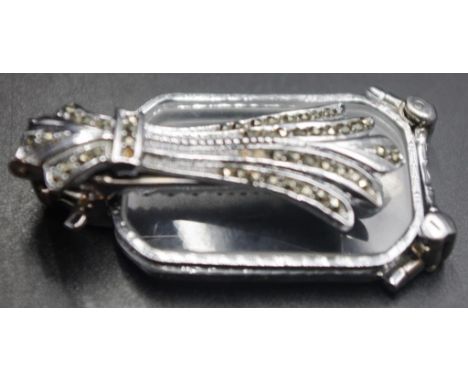 Art Deco Marcasite Dress Clip Lorgnette leaf design, nickel silver.