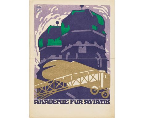  LUDWIG HOHLWEIN (1874–1949) AKADEMIE FUR AVIATIK lithographic poster, 1910, condition B; on two sheets, backed on linen 49 x
