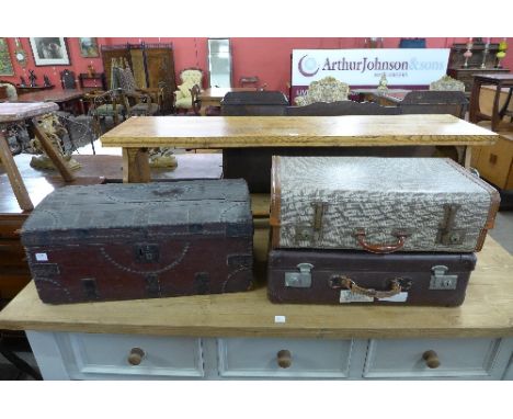Two suitcases and a Victorian trunk