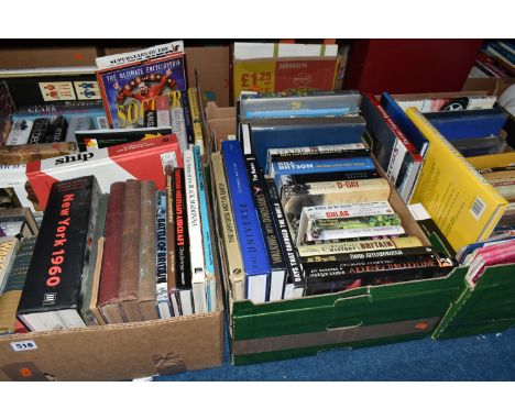 FOUR BOXES OF BOOKS, to include approximately one hundred hardback books, subjects include World war II 1941 Deeds Of Courage