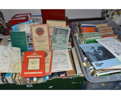 THREE BOXES OF BOOKS, MAGAZINES AND MAPS, to include eleven folios of 2000's monthly Cumbria magazines, 1950's guides to Cann