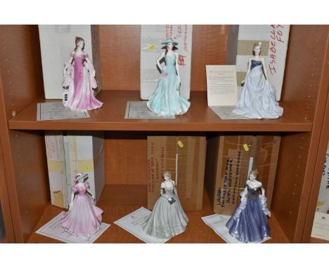 SIX BOXED ROYAL WORCESTER FIGURES OF THE YEAR 1996-2001, comprising 'Grace' 1996, 'Serena' 1997, 'Isabelle' 1998, 'Amy' 1999,