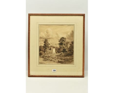 CIRCLE OF CORNELIUS VARLEY (1781-1873) LANDSCAPE WITH CHURCH, an English school landscape, no visible signature, attribution 