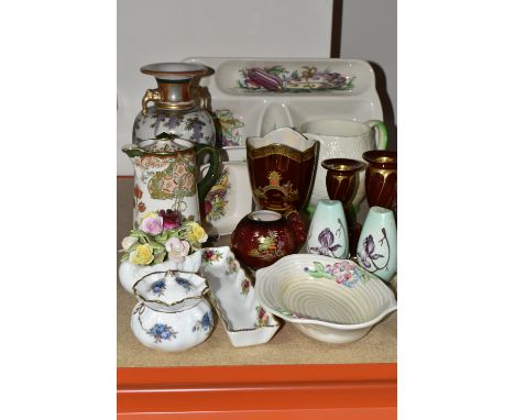 A GROUP OF 20TH CENTURY CERAMICS, comprising a Clarice Cliff Newport pottery ribbed, floral design dish, a Jaspanese Satsuma 