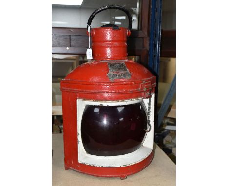 A MARITIME RELATED LANTERN, comprising a later painted Davey's Patent Improved Regulation ship lamp 'Port' height 57cm (1) (C