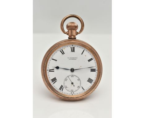 A ROLLED GOLD OPEN FACE POCKET WATCH, manual wind, round white dial signed 'H.Diamond, Lucerne', Roman numerals, subsidiary s