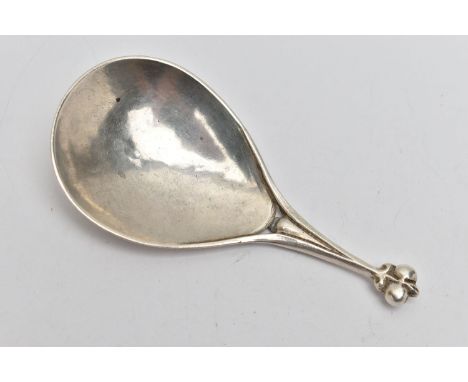 AN EDWARD VIII SILVER CADDY SPOON, trifurcated stem leading on to a crown style termination, hallmarked 'Liberty &amp; Co' Lt