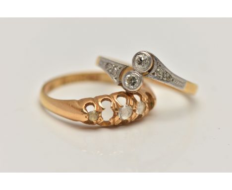 AN 18CT GOLD RING AND A DIAMOND RING, an AF 18ct gold ring, five stone setting, set with three circular cut paste stones, two