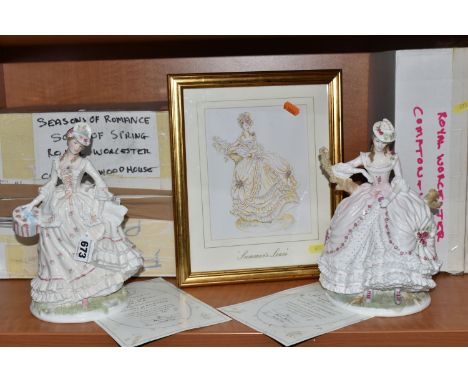 TWO BOXED LIMITED EDITION ROYAL WORCESTER SEASONS OF ROMANCE FIGURINES, for Compton &amp; Woodhouse, comprising 'Summer's Lea