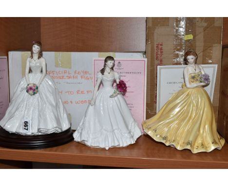 THREE BOXED ROYAL WORCESTER ANNIVERSARY FIGURINES, comprising 'A Day To Remember' 1998, The Official Royal Worcester annivers