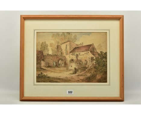 ATTRIBUTED TO JAMES BOURNE (1773-1854), 'VALLE CRUCIS ABBEY', a Welsh landscape near Llangollen, attribution to label verso, 