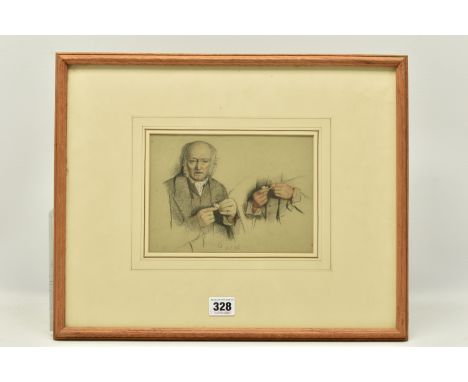 EDWARD T. DAVIS (1883-1867) TWO SKETCHES OF AN OLD MAN, comprising a partial portrait of him holding a pipe and a study of hi