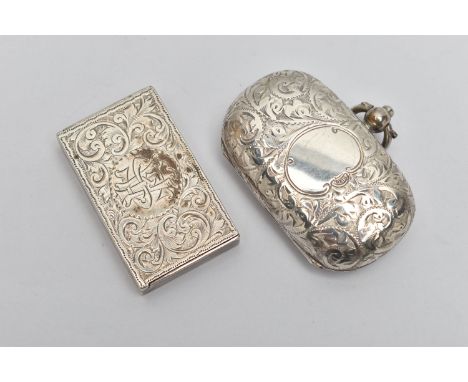 A LATE VICTORIAN SILVER SNUFF BOX AND EARLY 20TH CENTURY DOUBLE SOVEREIGN CASE, the rectangular snuff box with hinged lid, en
