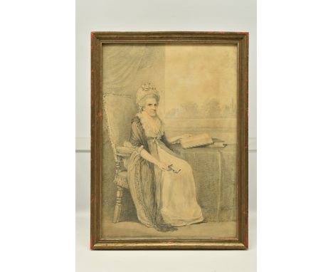 HENRY EDRIDGE (1768-1821) A SEATED PORTRAIT OF A FEMALE FIGURE, a full length seated portrait of an elder female figure, she 
