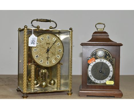 TWO MANTEL CLOCKS, comprising a German Koma anniversary style gilt metal 3 pane clock, height 22cm, together with a bracket c